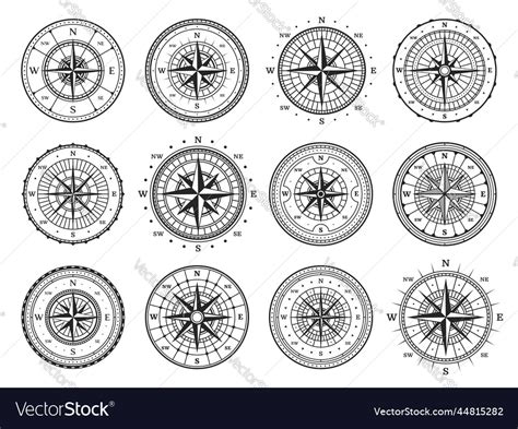 Old compass vintage map wind rose directions Vector Image