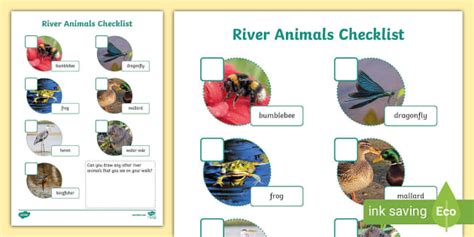 River Animals Checklist Spotter (teacher made) - Twinkl