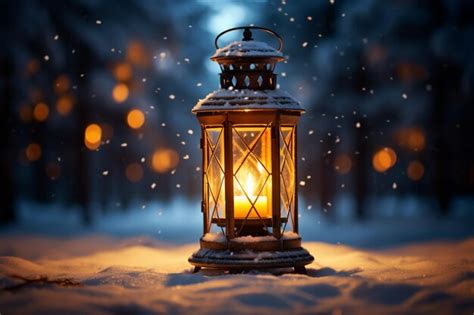 Premium AI Image | Burning Glowing lantern in winter snow Beautiful winter background