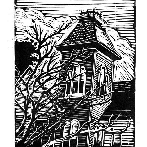 Victorian House Original linoleum relief print by 3StreetArt