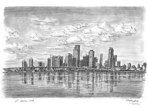 Miami Skyline - drawings and paintings by Stephen Wiltshire MBE | Skyline drawing, City drawing ...