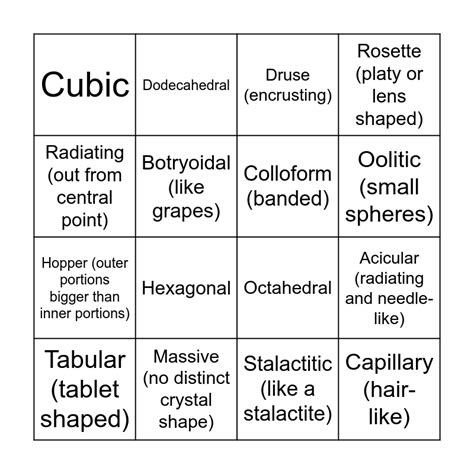 Crystal Habit Bingo Card