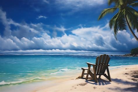 Premium AI Image | A beach chair on the beach with a palm tree in the ...