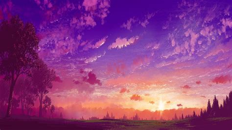 #Anime #Landscape Anime Purple Sunset | Art wallpaper iphone, Wallpaper, Sky anime