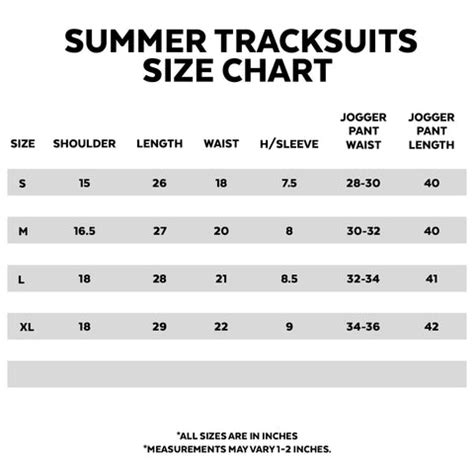 Summer Tracksuit sizechart – Reverb Universe