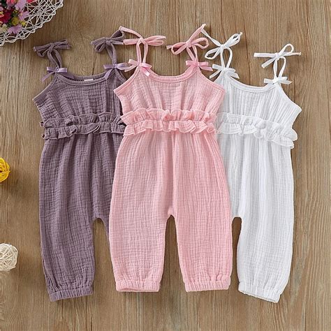 Newborn Summer Baby Girl Clothes 6 12 18 Months Fashion Bow Solid Sleeveless Baby Suspender ...