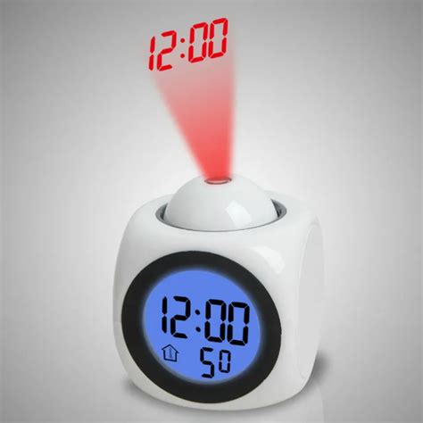 Multifunctional Projection Alarm Clock Wall Ceiling Projection LCD Digital Voice Talking With ...