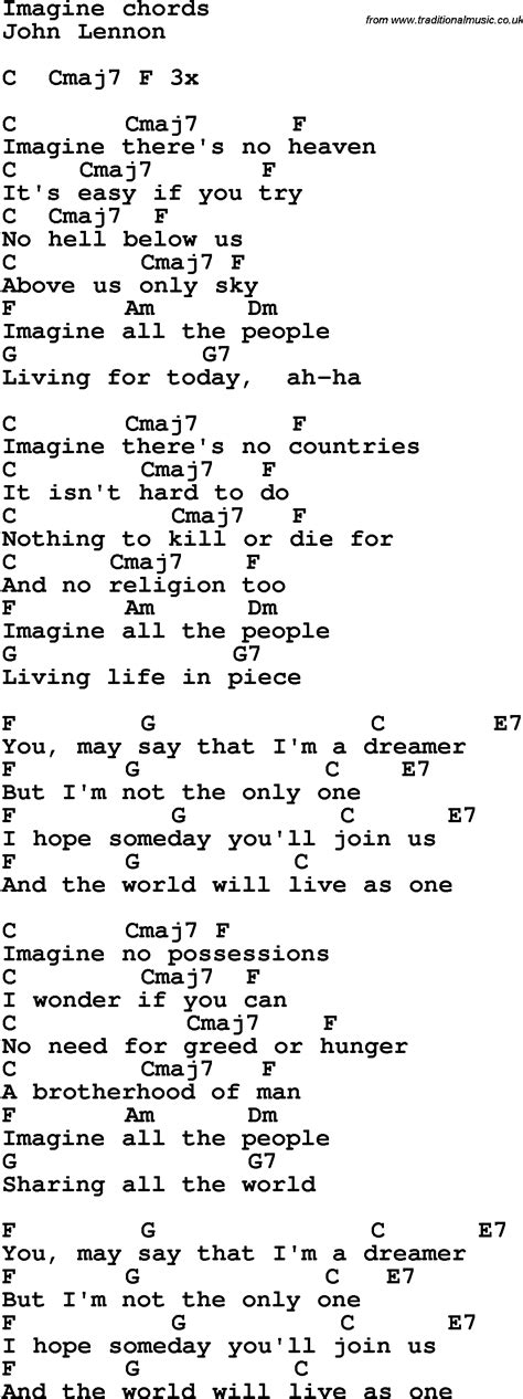 Song lyrics with guitar chords for Imagine - John Lennon