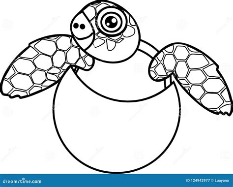 Coloring Page. Cute Cartoon Sea Turtle Hatching Out Of Egg ...