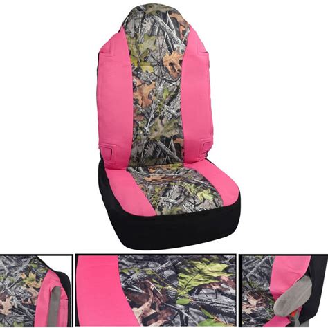 Pink Camo High Back Seat Covers for Truck, 1pc Black and Camo with ...