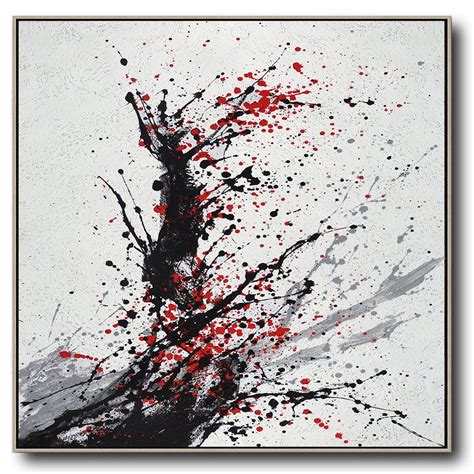 Hand-painted Minimalist Drip painting on canvas, black, white, grey ...