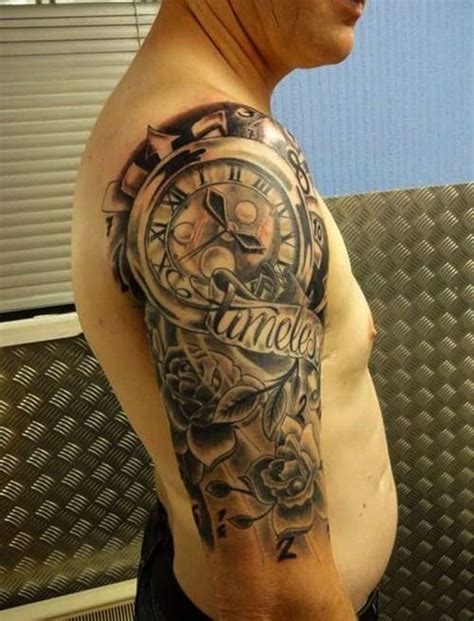 Shining Sun Clock Tattoo On Shoulder | Fresh 2017 Tattoos Ideas | Tattoo ideas | Half sleeve ...