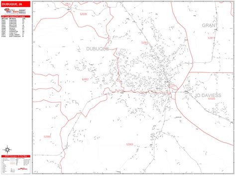 Dubuque Iowa Zip Code Wall Map (Red Line Style) by MarketMAPS - MapSales