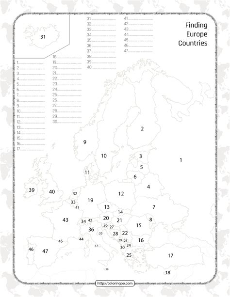 a map showing the location of finding europe countries with numbers in each country on it