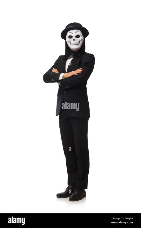 Man with scary mask isolated on white Stock Photo - Alamy