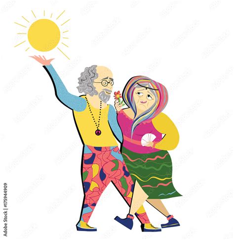 old couple dancing.Funny hippie cartoon senior couple dancing,poster old people. poster senior ...