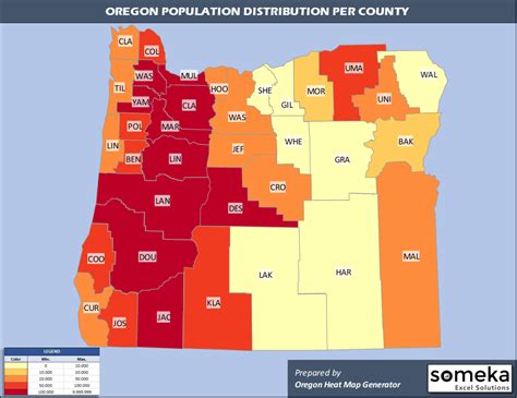 Oregon County Map and Population List in Excel