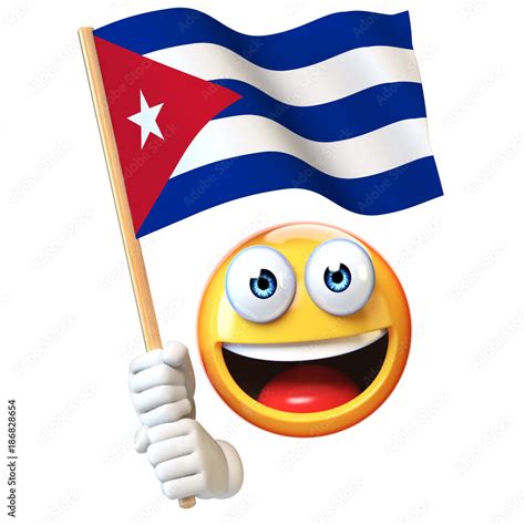 Emoji holding Cuban flag, emoticon waving national flag of Cuba 3d rendering Stock Illustration ...