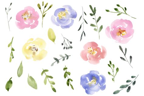 Gentle Watercolor Pastel Flowers Collection By WatercolorFlowers | TheHungryJPEG