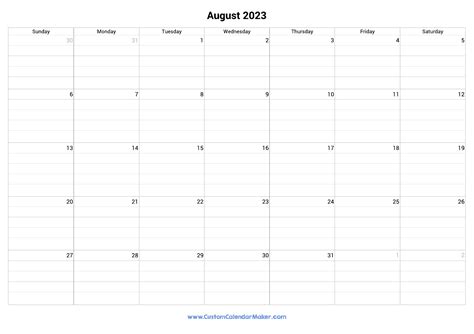 August 2023 Calendar Printable