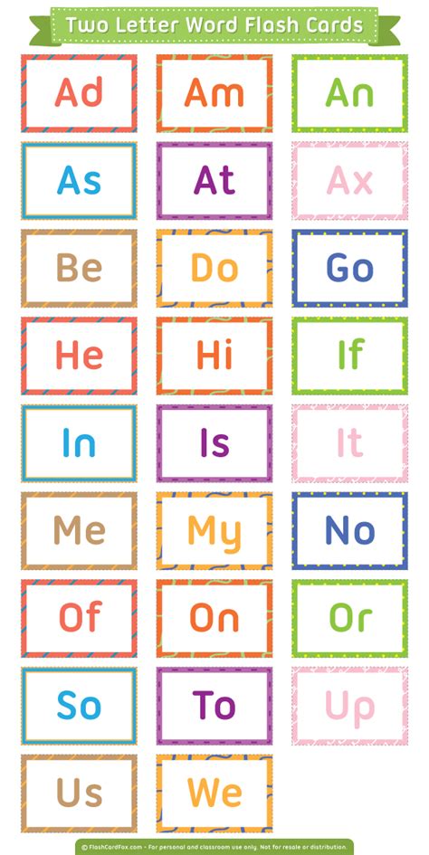 Printable Two Letter Words Flash Cards