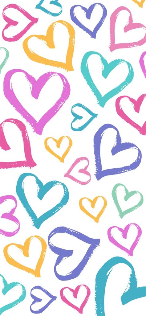 Cute Heart Pattern Phone Wallpaper in Pastel Rainbow Colors