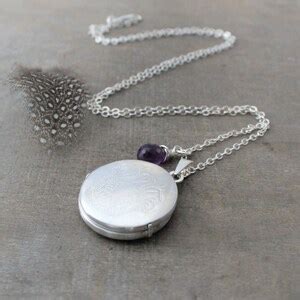 Sterling Silver Locket, Round Silver Locket, Silver Photo Locket Pendant, Birthstone Locket ...