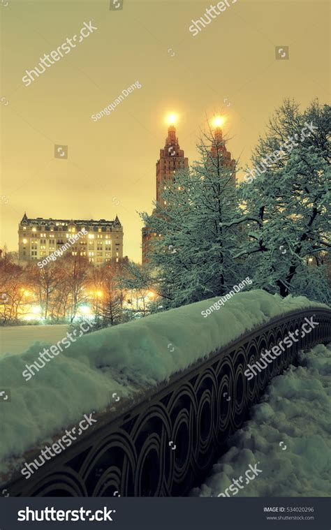 Central Park Winter Skyscrapers Bow Bridge Stock Photo 534020296 ...