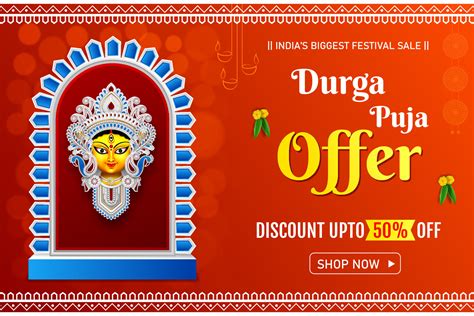 indian durga puja festival discount sale banner design durga puja offer banner 10961446 Vector ...