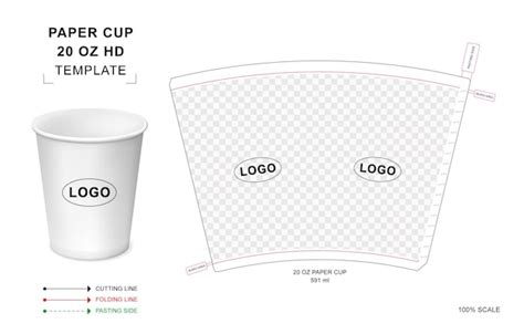 Premium Vector | Paper cup die cut template for 20 oz HD