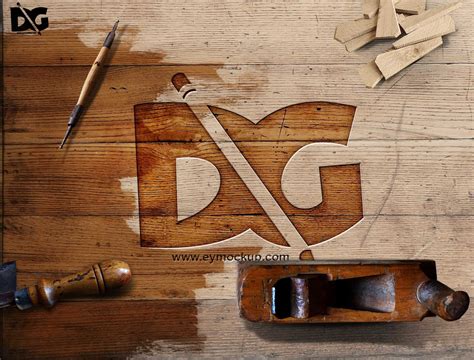 Wood PSD Printed Stamp Logo Mockup