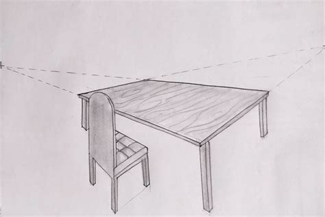 Draw a sketch of a table and chair using one point or twopoint perspective method