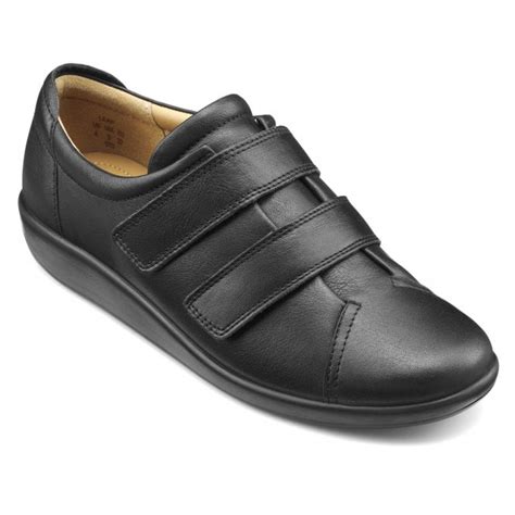 Hotter Womens Leap 2 Extra Wide Black Leather Velcro Shoes