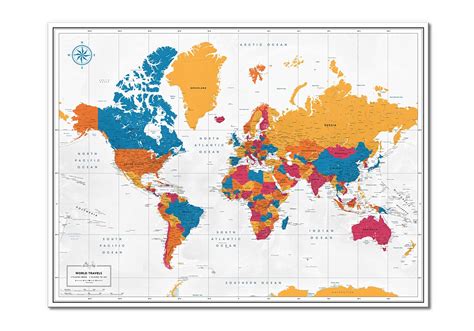 Amazon.com: Colorful World Map Poster with Pins | Inspirational Travel ...