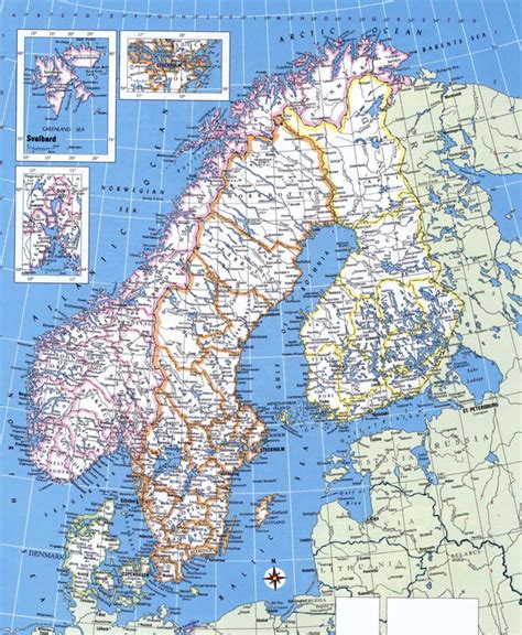 Large detailed political map of Norway, Sweden, Finland and Denmark ...