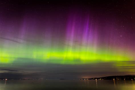 wallpaper northern lights, aurora, horizon, night, starry sky HD : Widescreen : High Definition ...