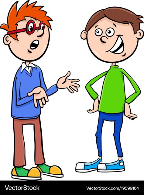 Boys kid characters talking cartoon Royalty Free Vector