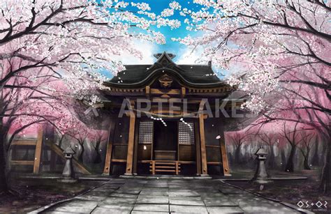 "Japanese Temple" Digital Art art prints and posters by Ennui Shao - ARTFLAKES.COM