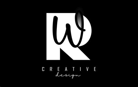 White and Black Letters RW Logo with a minimalist design. Letters R and W with geometric and ...