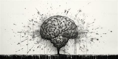 AI Generated. AI Generative. Human brain sketch ink draw street art anatomy art. Banksy urban ...