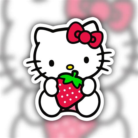 Hello Kitty Sticker Cute Hello Kitty Sticker with Strawberry | Etsy