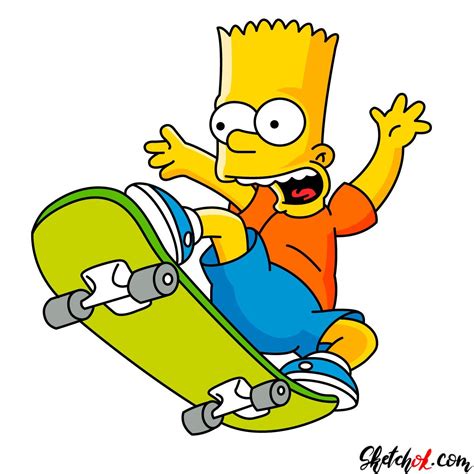 How to Draw Bart Simpson on His Skateboard