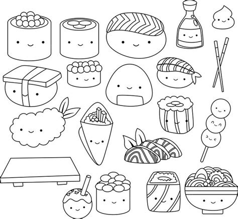 Premium Vector | A vector of many types of sushi and Japanese food in black and white | Easy ...