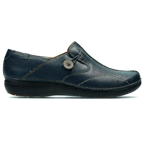 Clarks Womens Un Loop Navy Leather Casual Shoes