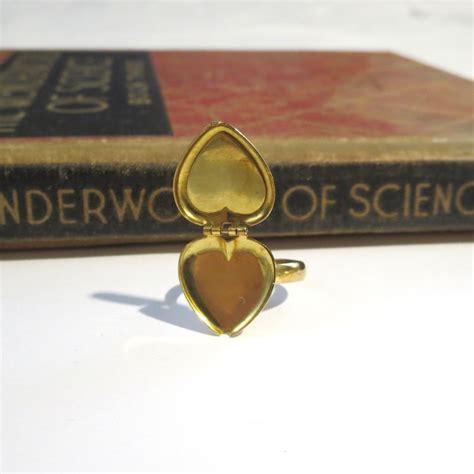 Vintage Heart Locket Ring Solid Brass Adjustable Photo - Etsy