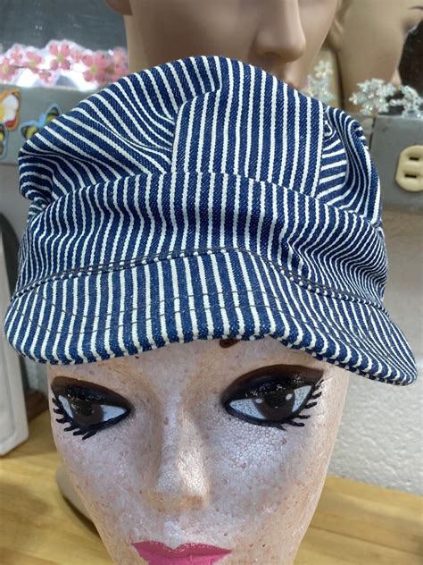 Railroad Hat Railway Cap Retro striped Engineer cotton hat | Etsy