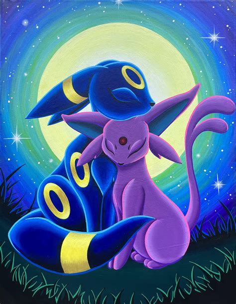 Umbreon x Espeon 11x14 acrylic on canvas. [OC] : r/pokemon