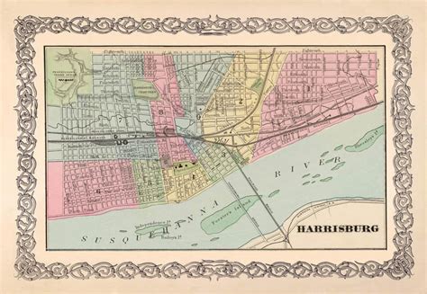 Harrisburg Map Antique Harrisburg pennsylvania City Map - Etsy