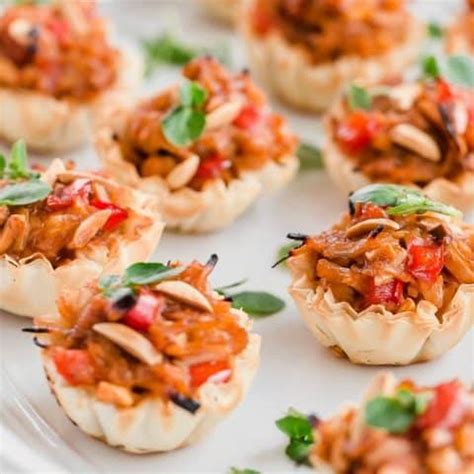 Easy Chicken Appetizers in Phyllo Cups with Sweet & Sour Sauce