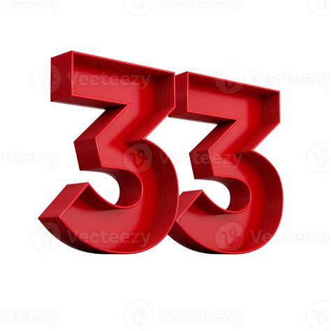 3d illustration of red number 33 or Thirty Three inner shadow 23985252 PNG